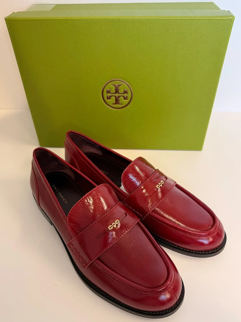 Tory Burch Chelsea Penny Loafer Crimson Red Leather Slip-On Flats $325